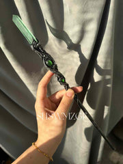 Green Crystal Wand : Peacock Plume